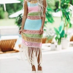 HAZEL & OLIVE A Dreamers Sunset Crochet Maxi Dress - Pink, Blue And Yellow -HAZEL & OLIVE shop hazel olive a dreamers sunset crochet maxi dress pink blue and yellow 37522635620546