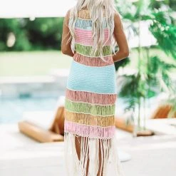 HAZEL & OLIVE A Dreamers Sunset Crochet Maxi Dress - Pink, Blue And Yellow -HAZEL & OLIVE shop hazel olive a dreamers sunset crochet maxi dress pink blue and yellow 37522635653314