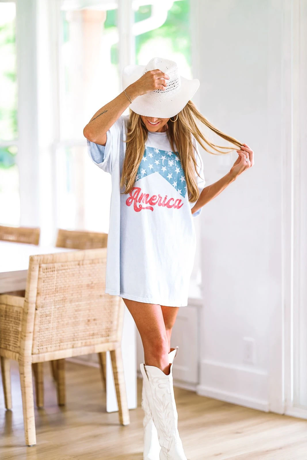 HAZEL & OLIVE America Graphic Tee - T Shirt Dress - Light Blue 5 HAZEL & OLIVE America Graphic Tee - T Shirt Dress - Light Blue - Image 3