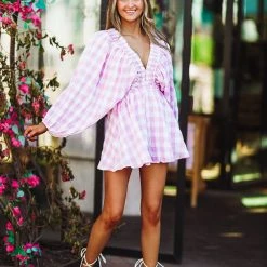 HAZEL & OLIVE Beach Town Plaid Romper - Lavender -HAZEL & OLIVE shop hazel olive beach town plaid romper lavender 36135716061378