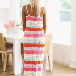 HAZEL & OLIVE Beachy Babe Knit Maxi Dress - Pink, Orange, Lavender And Lime -HAZEL & OLIVE shop hazel olive beachy babe knit maxi dress pink orange lavender and lime 37413208129730