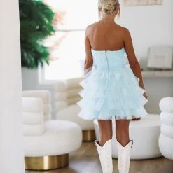 HAZEL & OLIVE Beauty Queen Tulle Ruffle Cocktail Dress - Light Blue -HAZEL & OLIVE shop hazel olive beauty queen tulle ruffle cocktail dress light blue 37559241539778