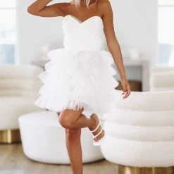 HAZEL & OLIVE Beauty Queen Tulle Ruffle Cocktail Dress - White