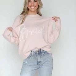 HAZEL & OLIVE Bride Tinsel Pullover Sweater - Baby Pink