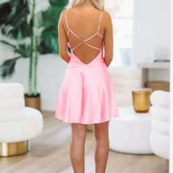 HAZEL & OLIVE Colorpop Satin Mini Cocktail Dress - Pink -HAZEL & OLIVE shop hazel olive colorpop satin mini cocktail dress pink 37386867769538