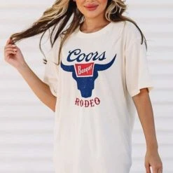 HAZEL & OLIVE Coors Banquet Graphic Tee / T-shirt Dress - Cream -HAZEL & OLIVE shop hazel olive coors banquet graphic tee cream 34504132001986