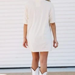 HAZEL & OLIVE Coors Banquet Graphic Tee / T-shirt Dress - Cream -HAZEL & OLIVE shop hazel olive coors banquet graphic tee cream 34504132329666