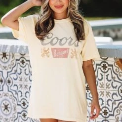 HAZEL & OLIVE Coors Banquet Graphic Tee / T-shirt Dress - Muted Yellow 4 HAZEL & OLIVE Coors Banquet Graphic Tee / T-shirt Dress - Muted Yellow -HAZEL & OLIVE shop hazel olive coors banquet graphic tee t shirt dress muted yellow 34529399832770