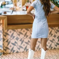 HAZEL & OLIVE Crash The Party Denim Dress - Light Wash -HAZEL & OLIVE shop hazel olive crash the party denim dress light wash 37559247208642