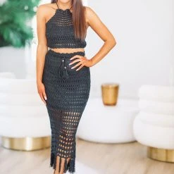 HAZEL & OLIVE Crochet Maxi Skirt - Black