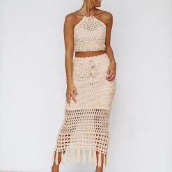 HAZEL & OLIVE Crochet Maxi Skirt - Taupe
