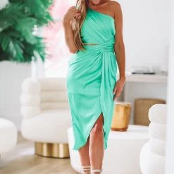 HAZEL & OLIVE Dance The Night Away Satin Maxi Dress - Kelly Green