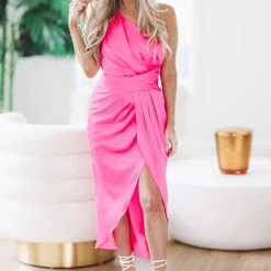 HAZEL & OLIVE Dance The Night Away Satin Maxi Dress - Pink