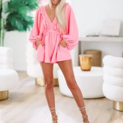 HAZEL & OLIVE Day Dream Romper - Pink -HAZEL & OLIVE shop hazel olive day dream romper pink 37227777720514