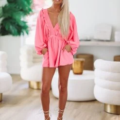 HAZEL & OLIVE Day Dream Romper - Pink -HAZEL & OLIVE shop hazel olive day dream romper pink 37227777851586