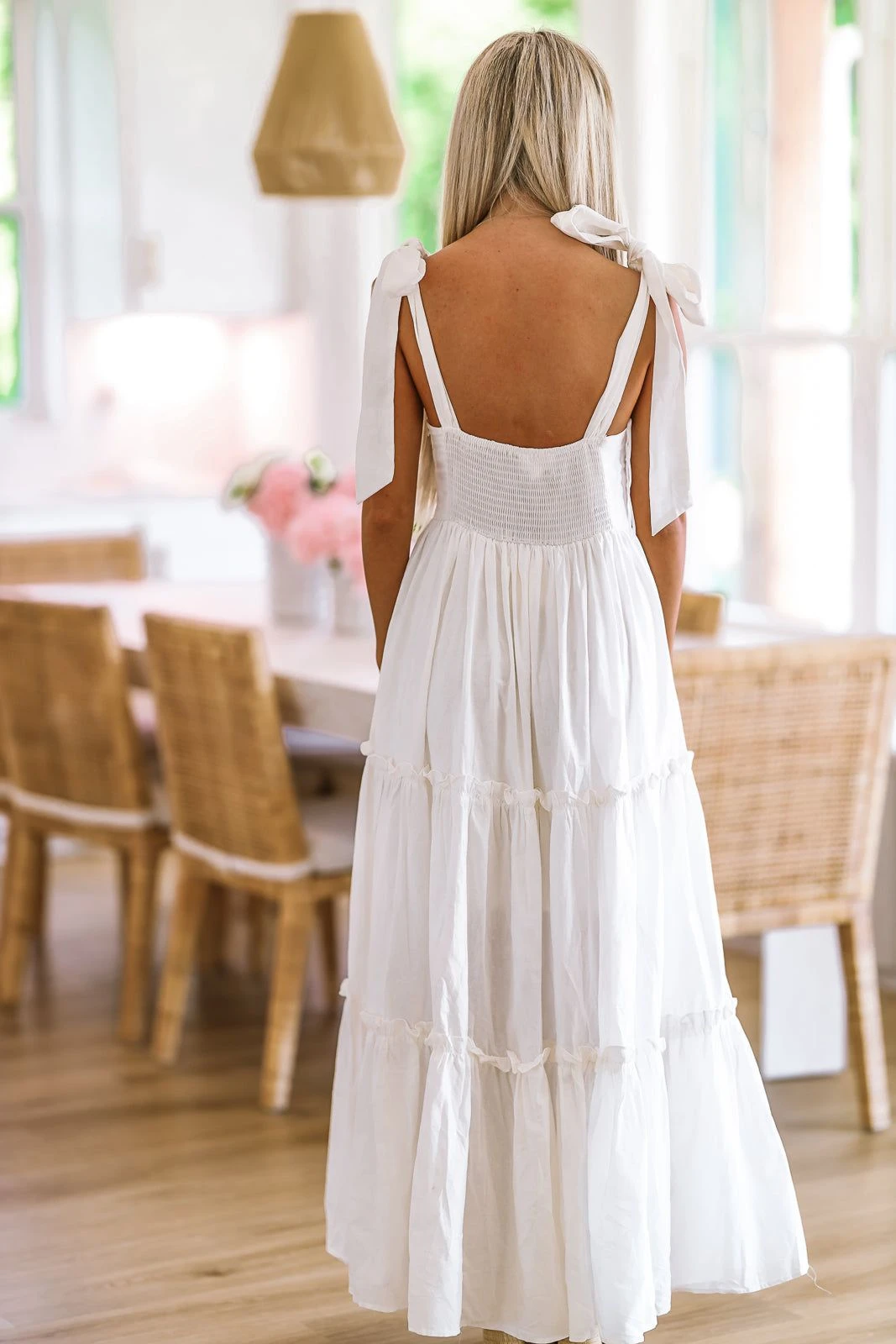 HAZEL & OLIVE Double Bow Tiered Maxi Dress - White 4 HAZEL & OLIVE Double Bow Tiered Maxi Dress - White - Image 2