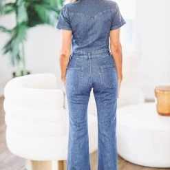 HAZEL & OLIVE Ellie Denim Jumpsuit - Dark Blue -HAZEL & OLIVE shop hazel olive ellie denim jumpsuit dark blue 36435592249538