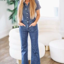 HAZEL & OLIVE Ellie Denim Jumpsuit - Dark Blue