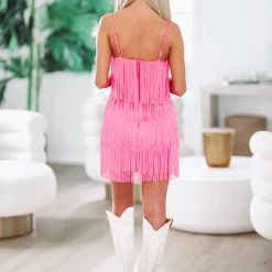 HAZEL & OLIVE Emmy Winning Fringe Dress - Hot Pink -HAZEL & OLIVE shop hazel olive emmy winning fringe dress hot pink 37219087352002