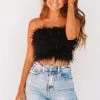 HAZEL & OLIVE Feather Crop Top - Black