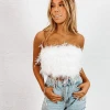 HAZEL & OLIVE Feather Crop Top - White -HAZEL & OLIVE shop hazel olive feather crop top white 36036795400386