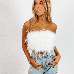 HAZEL & OLIVE Feather Crop Top - White