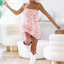 HAZEL & OLIVE Flower Sprinkles Mini Cocktail Dress - Pink, Blue, Yellow