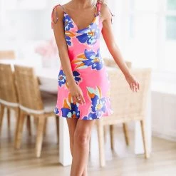 HAZEL & OLIVE Forget Me Not Satin Mini Dress - Pink