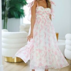 HAZEL & OLIVE Girly And Chic Maxi Dress - Ivory And Pink