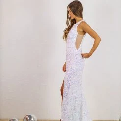 HAZEL & OLIVE Giving Glam Evening Dress - Sparkly White -HAZEL & OLIVE shop hazel olive giving glam evening dress sparkly white 36038088261826