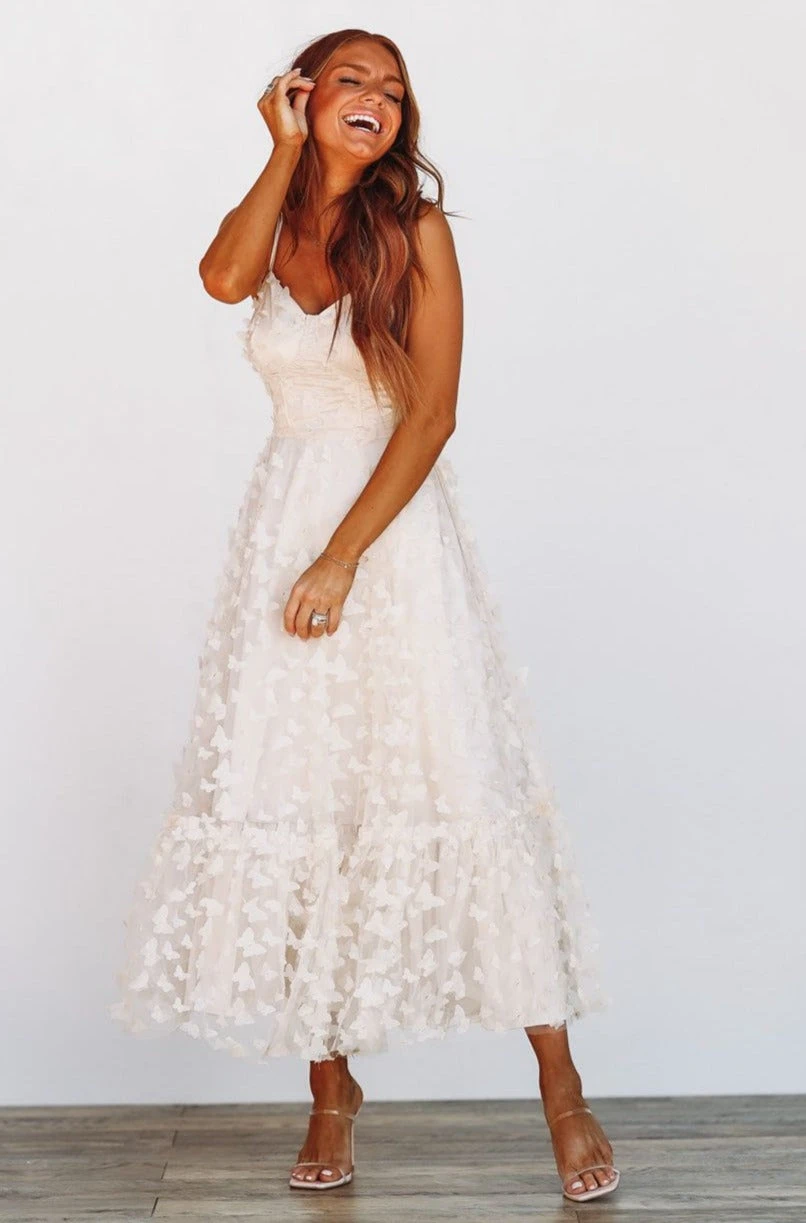 HAZEL & OLIVE Giving Me Butterflies Midi Dress - Cream Ivory 3 HAZEL & OLIVE Giving Me Butterflies Midi Dress - Cream Ivory