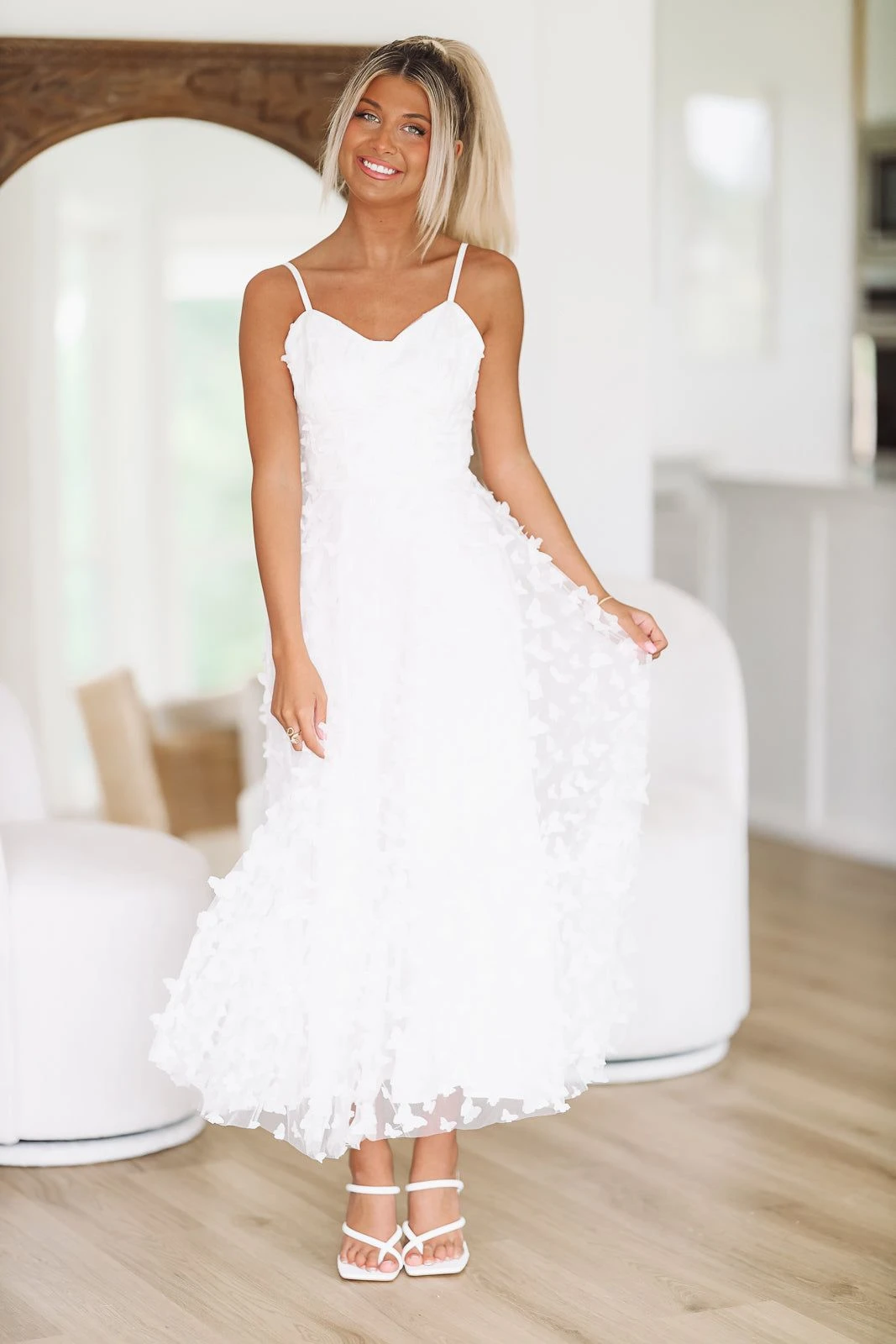 HAZEL & OLIVE Giving Me Butterflies Midi Dress - White 3 HAZEL & OLIVE Giving Me Butterflies Midi Dress - White