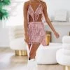 HAZEL & OLIVE Have Fun Sequin Fringe Crop Top And Skirt Set - Pink