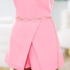 HAZEL & OLIVE Heart Chain Belt - Gold Rhinestone