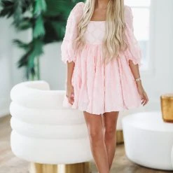 HAZEL & OLIVE Hearts Desire Babydoll Mini Dress - Pink -HAZEL & OLIVE shop hazel olive hearts desire babydoll mini dress pink 36480419299522