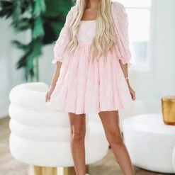 HAZEL & OLIVE Hearts Desire Babydoll Mini Dress - Pink -HAZEL & OLIVE shop hazel olive hearts desire babydoll mini dress pink 36480419365058