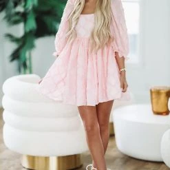 HAZEL & OLIVE Hearts Desire Babydoll Mini Dress - Pink