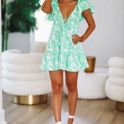HAZEL & OLIVE Here Comes The Sun Mini Dress - Green
