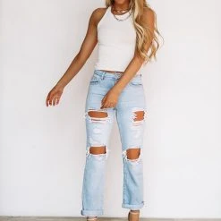 HAZEL & OLIVE High Rise Boyfriend Jeans - Light Wash -HAZEL & OLIVE shop hazel olive high rise boyfriend jeans light wash 36169522020546