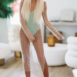 HAZEL & OLIVE I'm With The Band Mesh Dress - Nude