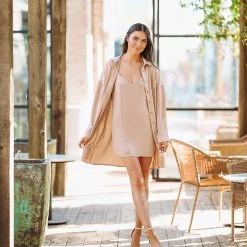 HAZEL & OLIVE Keeping It Business Dress And Button Down Shirt Dress Set - Light Taupe -HAZEL & OLIVE shop hazel olive keeping it business dress and button down shirt dress set light taupe 36143705882818