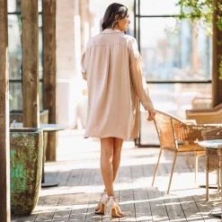 HAZEL & OLIVE Keeping It Business Dress And Button Down Shirt Dress Set - Light Taupe -HAZEL & OLIVE shop hazel olive keeping it business dress and button down shirt dress set light taupe 36143706767554