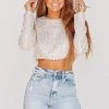 HAZEL & OLIVE Like A Boss Sequin And Pearl Crop Top - Cream -HAZEL & OLIVE shop hazel olive like a boss sequin and pearl crop top cream 34753731395778