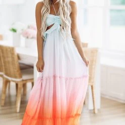 HAZEL & OLIVE Lost In Bermuda Maxi Dress - Mint Orange Ombre