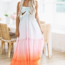 HAZEL & OLIVE Lost In Bermuda Maxi Dress - Mint Orange Ombre -HAZEL & OLIVE shop hazel olive lost in bermuda maxi dress mint orange ombre 37504146931906