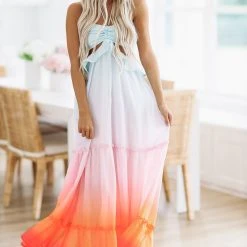HAZEL & OLIVE Lost In Bermuda Maxi Dress - Mint Orange Ombre -HAZEL & OLIVE shop hazel olive lost in bermuda maxi dress mint orange ombre 37504146997442