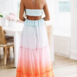 HAZEL & OLIVE Lost In Bermuda Maxi Dress - Mint Orange Ombre -HAZEL & OLIVE shop hazel olive lost in bermuda maxi dress mint orange ombre 37504147161282