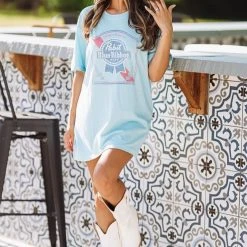 HAZEL & OLIVE Pabst Blue Ribbon Beer Graphic Tee / T Shirt Dress - Light Blue 5 HAZEL & OLIVE Pabst Blue Ribbon Beer Graphic Tee / T Shirt Dress - Light Blue -HAZEL & OLIVE shop hazel olive pabst blue ribbon beer graphic tee t shirt dress light blue 34611653902530