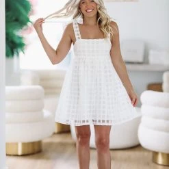 HAZEL & OLIVE Plaid Organza Babydoll Dress - White -HAZEL & OLIVE shop hazel olive plaid organza babydoll dress white 37191846330562