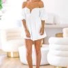 HAZEL & OLIVE Poppin' Off Shoulder Romper Dress - White -HAZEL & OLIVE shop hazel olive poppin off shoulder romper dress white 37451978637506